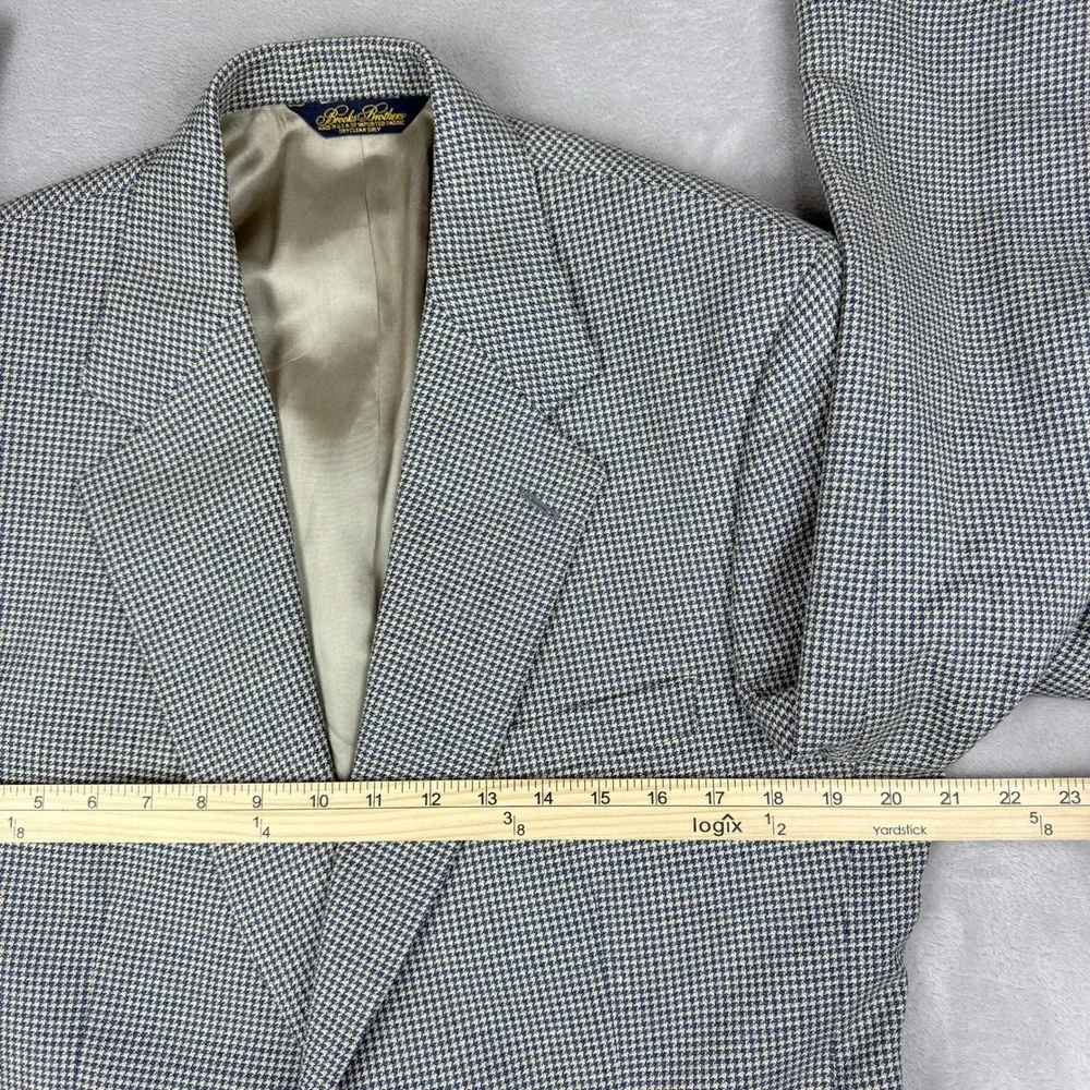VTG Brooks Brothers Blazer Mens 40R Navy Cream Houndstooth Wool USA Union Made